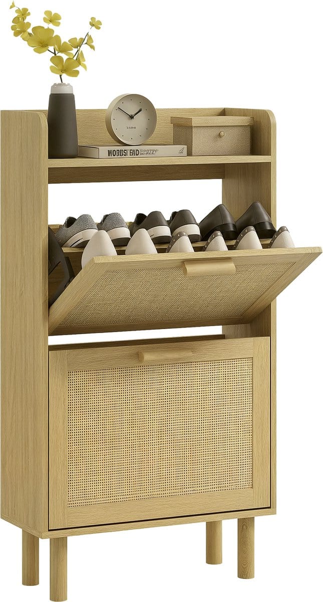 HOMCOM Klapbare schoenenkast - Spaanplaat - 80x24,5x110cm - Eiken