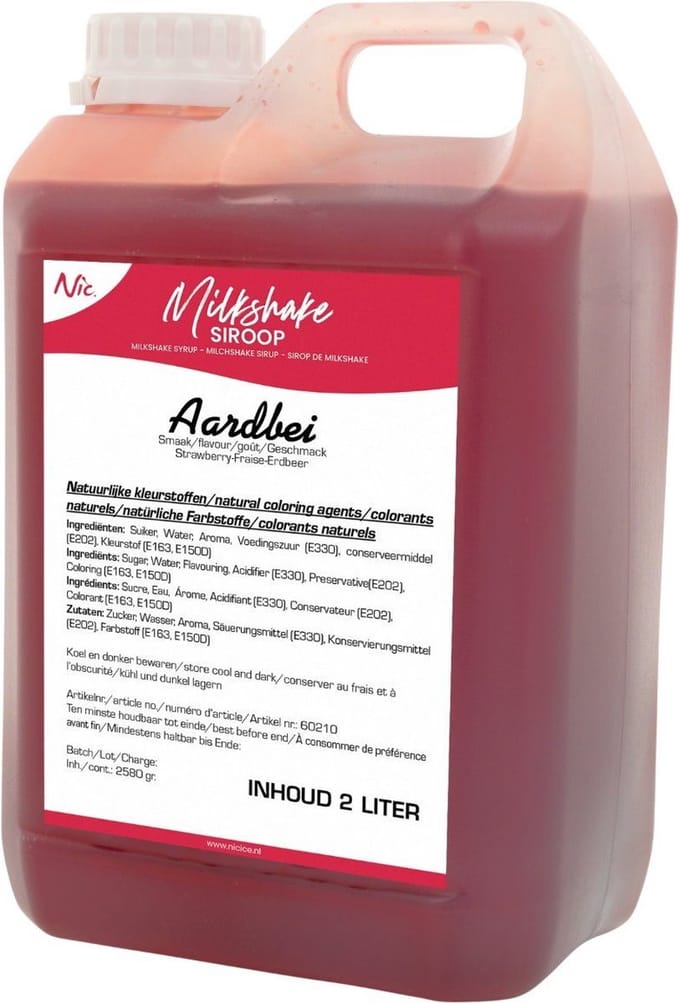 Nic | Milkshakesiroop Aardbei | 2 liter | Omdoos 5x