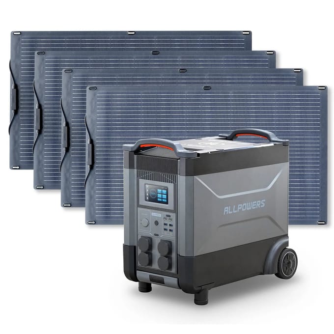 ALLPOWERS Solar Generator Kit 4000W (R4000 + SF100 100W Flexible Solar Panel) - R4000 + 4PCS SF100 Solar Panel 100W