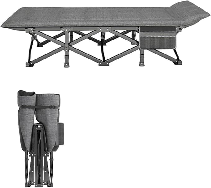Draagbaar Campingbed - Opklapbed Lounge - Buiten Ontspannen - Inclusief Kussen - 190x71cm - Grijs