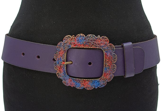 Taille/heupriem paars - Dames riem - 5 cm breed - Leer - Brede riem - Casual - Maat 100