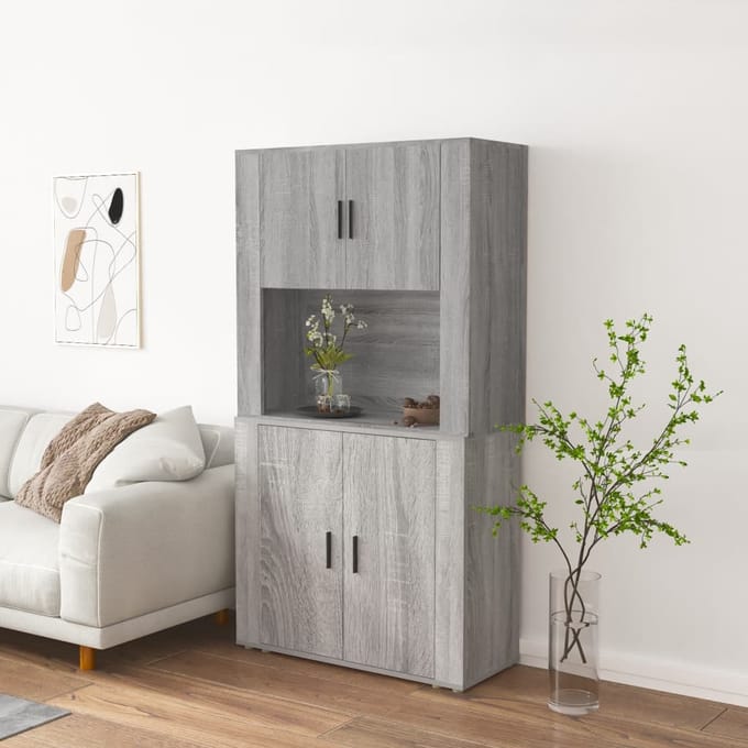 vidaXL - Hoge - kast - bewerkt - hout - grijs - sonoma - eikenkleurig