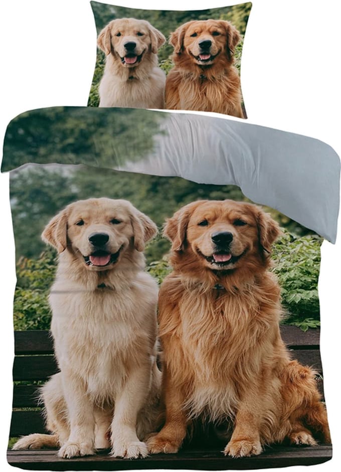 iSleep Dekbedovertrek Golden Retriever - Eenpersoons - 140x200/220 cm - Multi