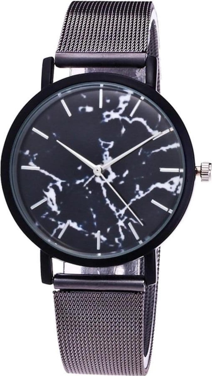Fako - Horloge - Mesh - Marmer - 38mm - Grijs/Zwart