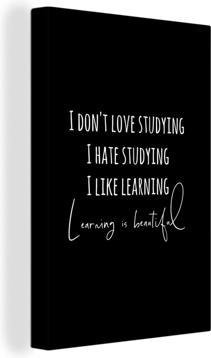 Canvas Schilderij Quote - Leren - Studeren - 40x60 cm - Wanddecoratie