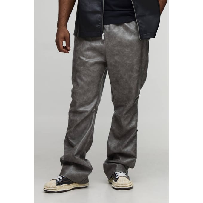 Plus Antique PU geplooide, geplooide en uitlopende broek | Black | Size 44