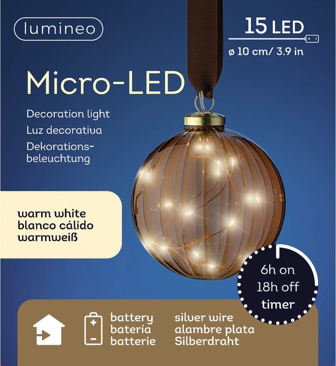 Lumineo Micro LED bal lamp - ø10 cm - 15 LED lampjes - Bruin