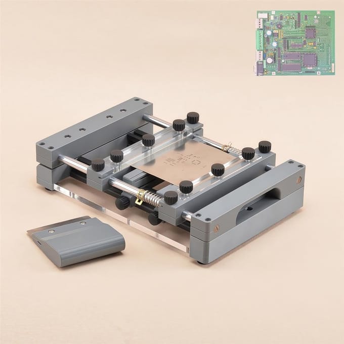 Zeefdruk tafel - Soldeerpasta printer - PCB assemblage - Hoge precisie - 150 x 150 mm - Zilver