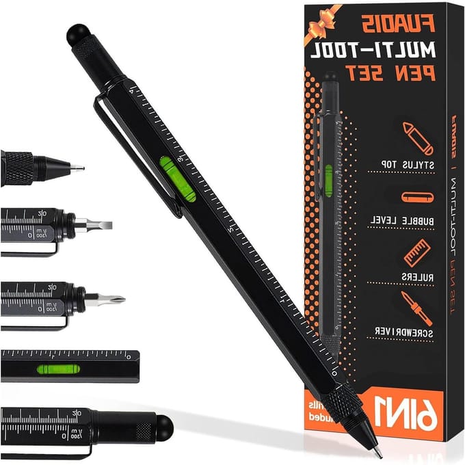 Multitool Pen - Gereedschap Pen - Handig Klussen - Met Waterpas Liniaal - 1 Stuk - Zwart