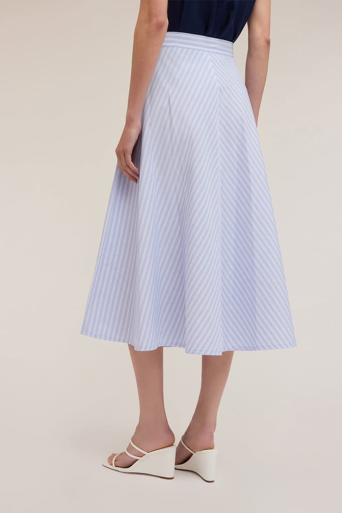 Motivi Striped Cotton Midi Skirt Light Blue Maat: 42 | Midi Rokken Outlet | Dames | Blauw