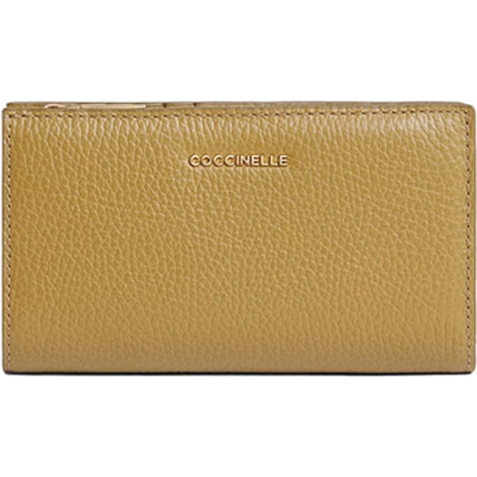 COCCINELLE Leren portemonnee Metallic Soft Wallet Seagrass kaki