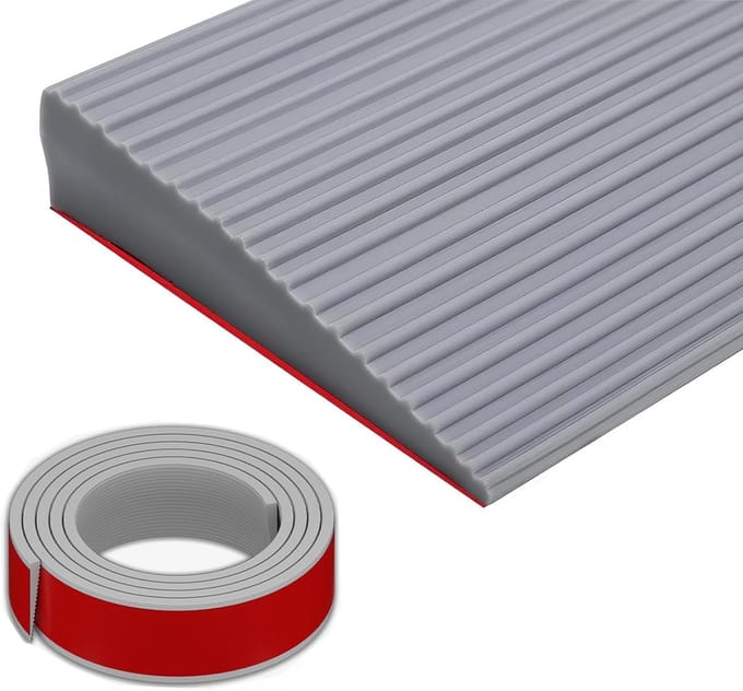 Deurdrempelhelling Rubber - Oprijplaat Helling - Robotstofzuiger Hulp - Zelfklevend 3cm - 100cm Lengte - Grijs