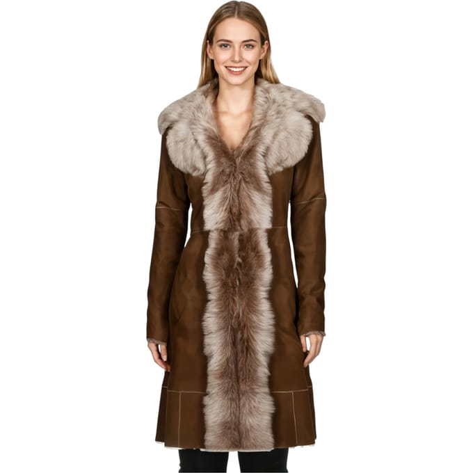 Dames Beaver Tan Toscana Schapen Suède Trenchcoat - Celeste