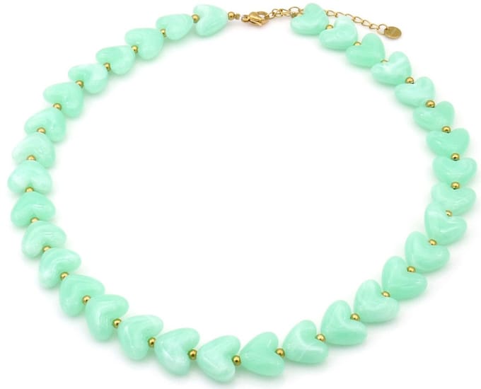 Ketting - RVS - hartjes - groen - 40-45 cm
