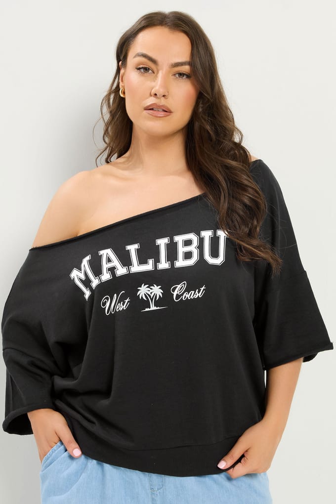Yours Zwart 'Malibu' Sweatshirt Met Blote Schouders Size 46