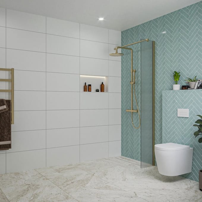 FugaFlow Eccelente Vetro inloopdouche badkamer - 30x200cm - ribbelglas - wandarm - geborsteld messing