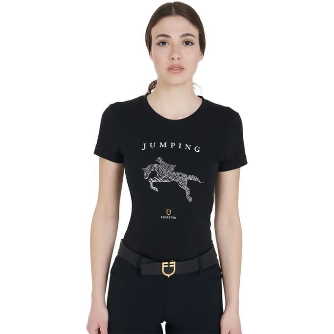 Katoenen dames-T-shirt Equestro Jumping Diamonds