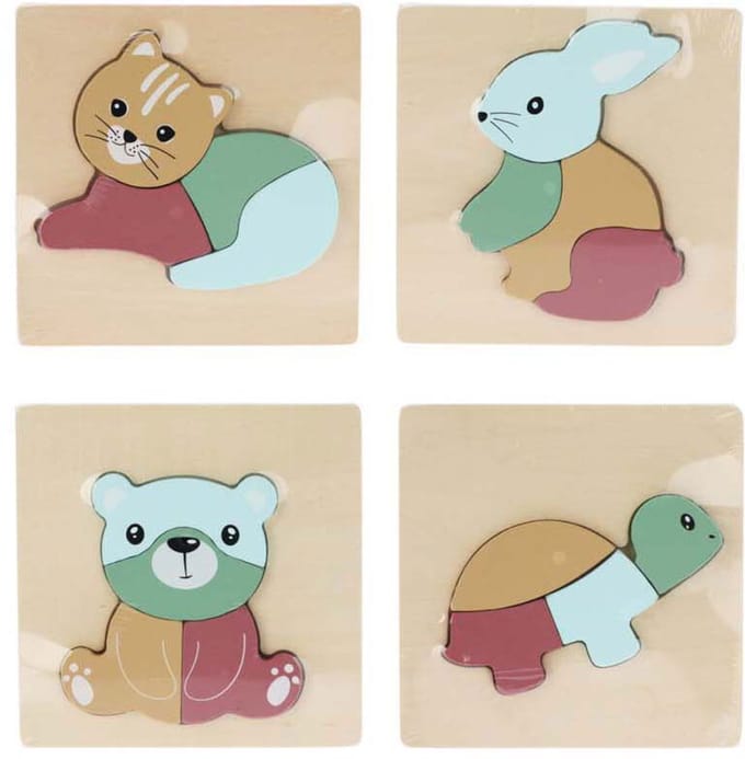 Houten Inlegpuzzel met 4 Stukken - Dieren