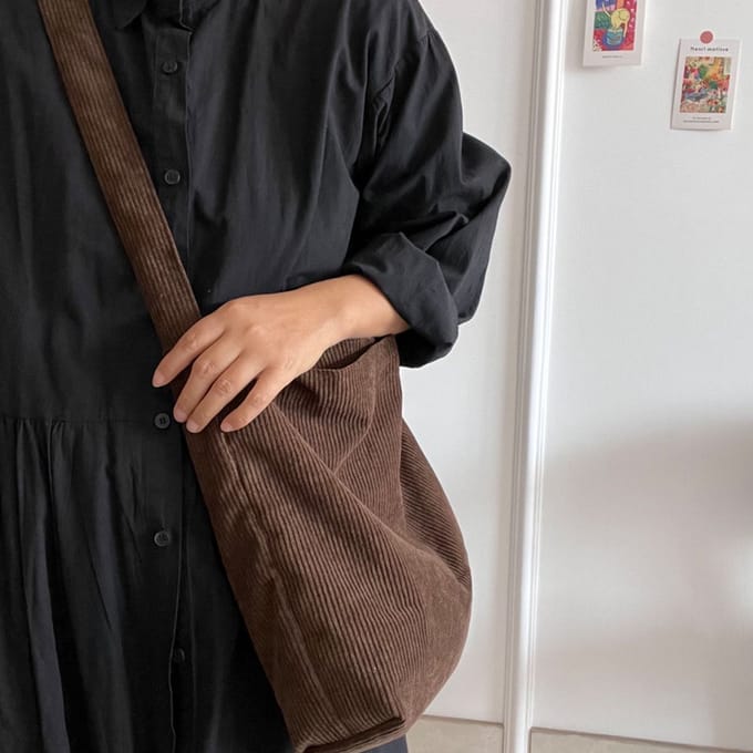 Schoudertas Corduroy Retro - Donkerbruin