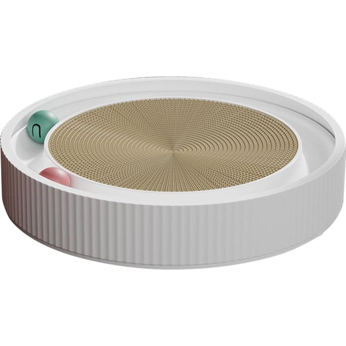 Cat Scratcher Board 3 in 1 rond krabkussennest met speelgoedballen voor het malen van katten binnenshuis wit