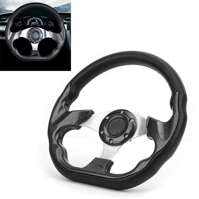 320MM Universeel Auto Stuurwiel Koolstofvezel Stijl Racing Drift met Claxonknop gray