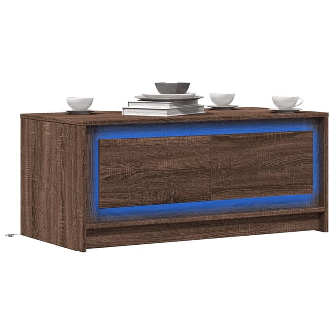 vidaXL - Salontafel - met - LED-verlichting - bewerkt - hout - bruin - eikenkleur