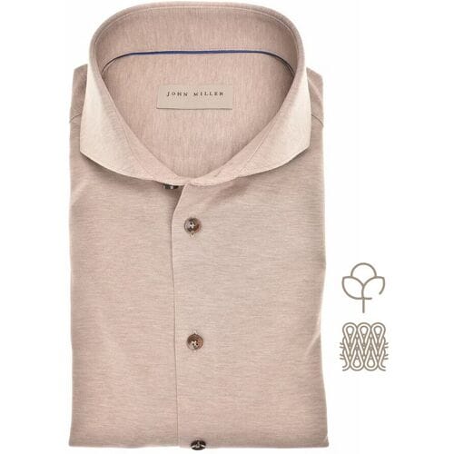 John Miller Overhemd Slim Solid Color Cutaway Extra long Sleeve Tricot Mouwlengte 7 Licht Bruin / male