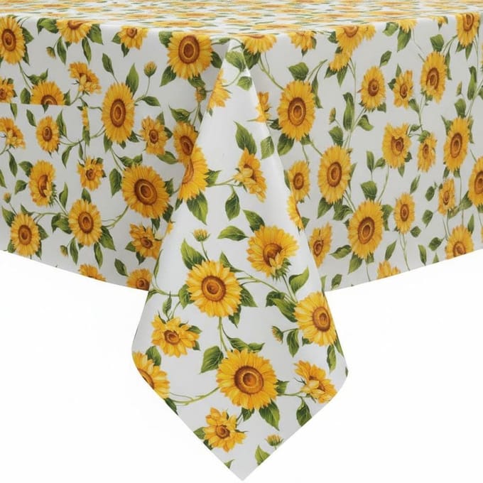 Protecttable - Tafelzeil Zonnebloem Wit 160cm 160x250cm - Tafelkleed Afwasbaar - Kunststof