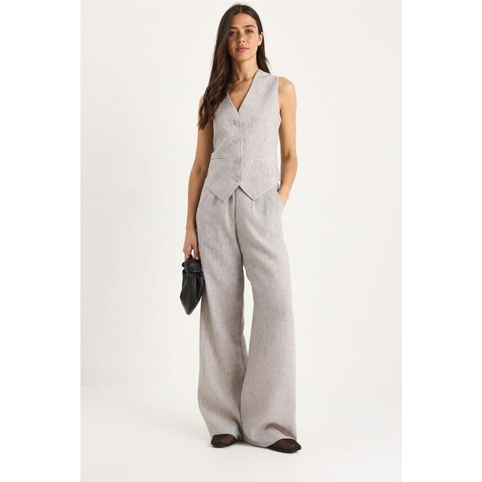 V-hals Vest en Wijde Pantalon Twee-delige Coord Set