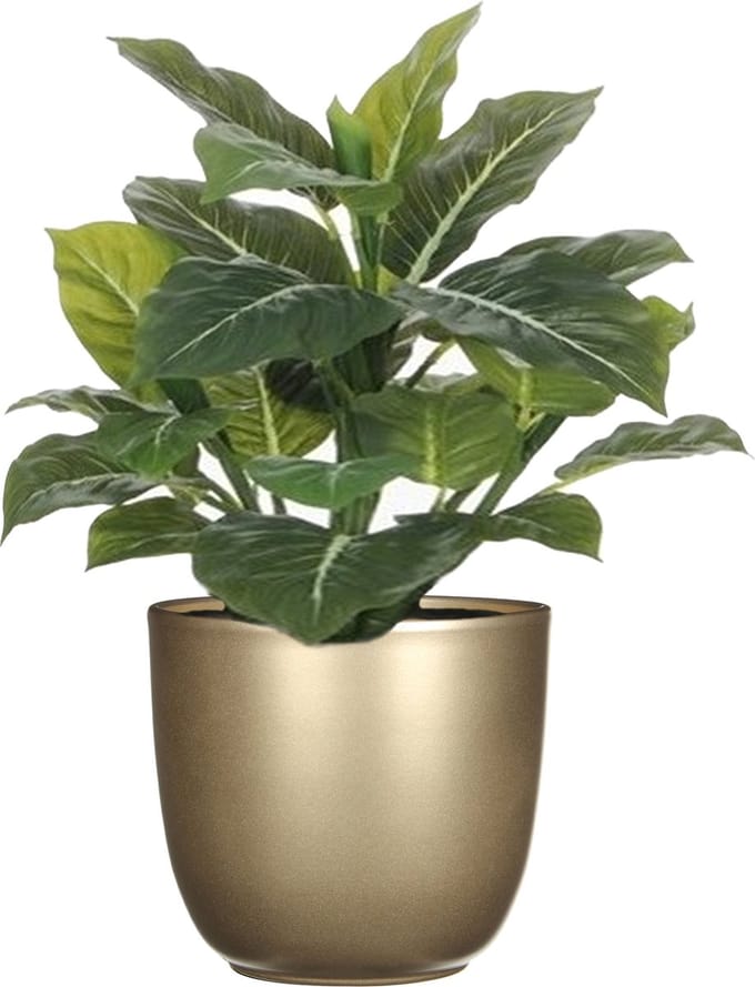 Mica Decorations Kunstplant Philodendron - groen - 49 cm - in bloempot - goud - D14.5 cm - complete set