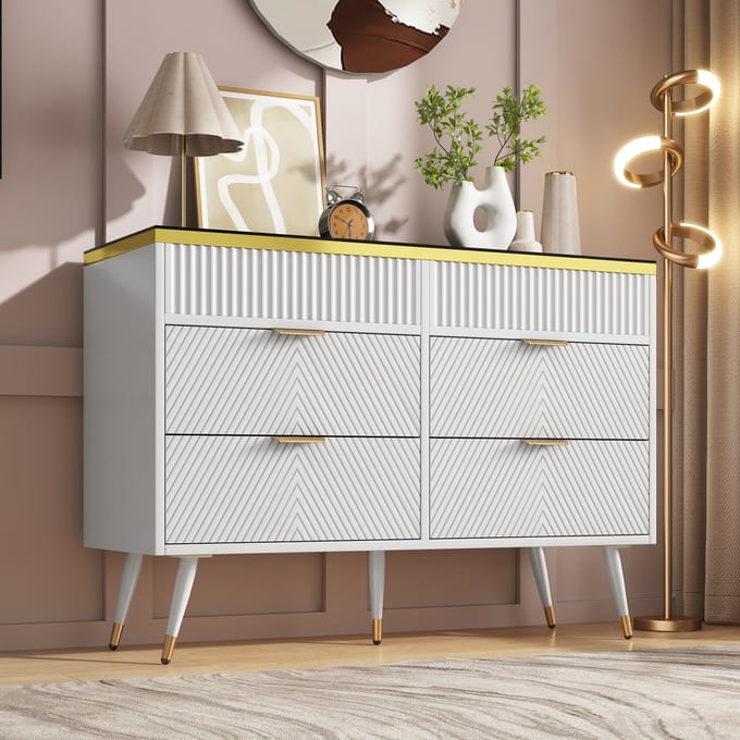 OKWISH Dressoirs - 76x120x40 cm - Ladekast Met Veel Opbergruimte - Stijlvol Sideboard - MDF - Wit