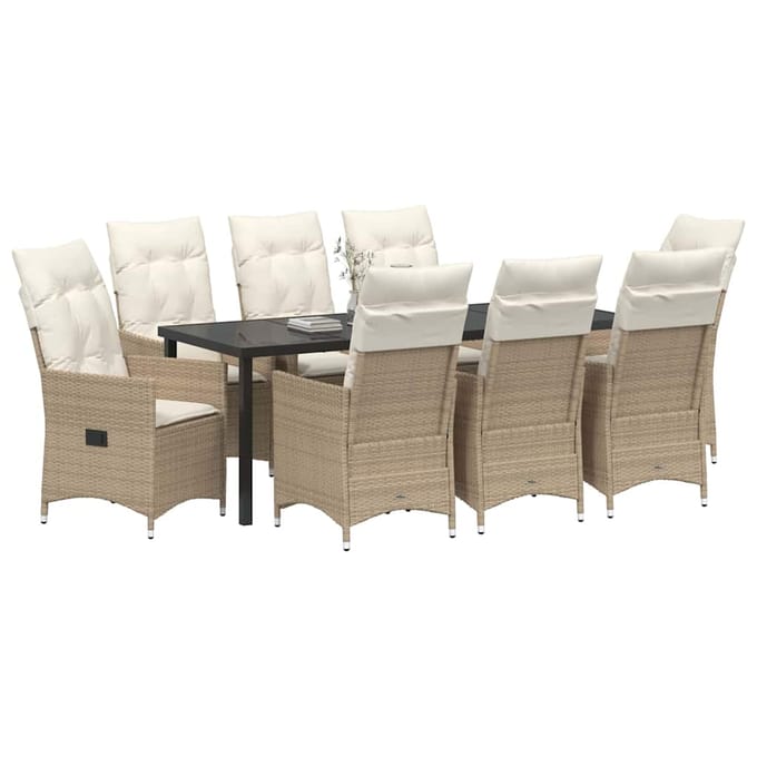 vidaXL - Tuin - Eettafel - Set - 9 - st - Beige - poly - rattan