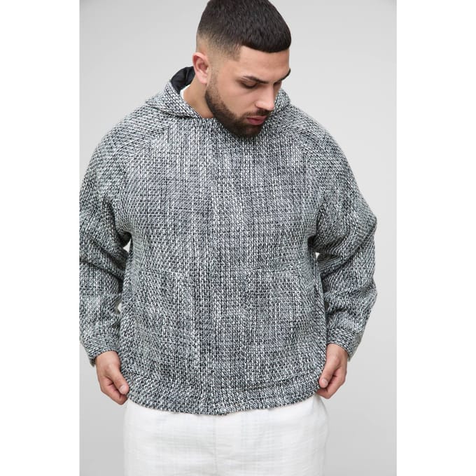 Plus Boucle Zip Up Hooded Oversized Jacket | Black | Size 2XL