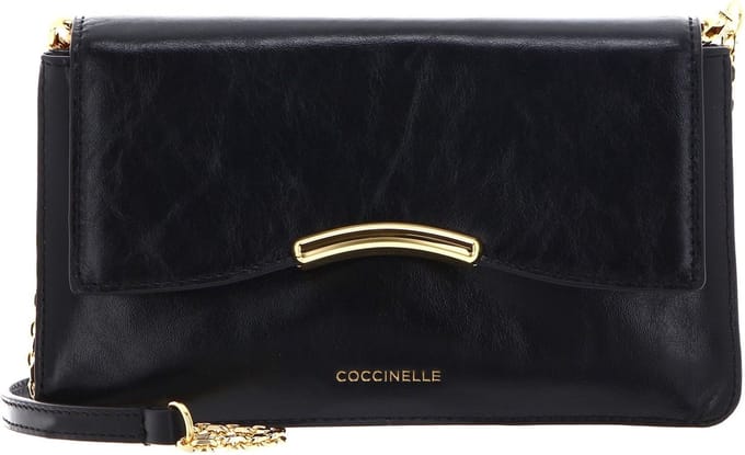 COCCINELLE Leren Koppeling Schoudertas Mini Bag Craquele Leather Noir Zwart