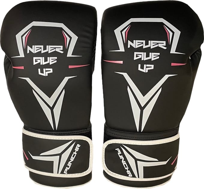 PunchR™ Never Give Up (Kick)Bokshandschoenen Zwart Wit