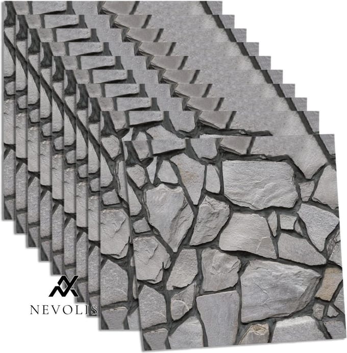 Nevolis 3D Wall Panels Self-Adhesive Stone Look Waterproof - Kitchen Bedroom .