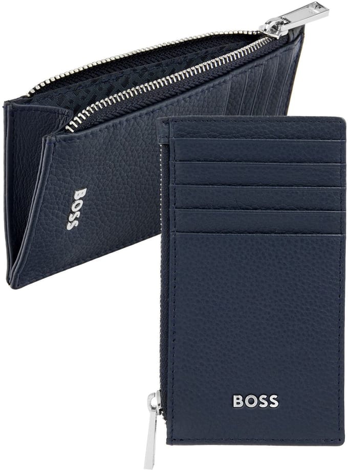 HUGO BOSS Leren kaarthouder Classic Grained Cardholder With Zip Navy donkerblauw