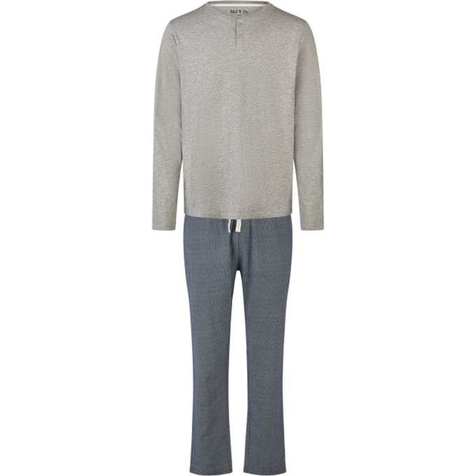 Phil & Co Heren Pyjama Set Lang Grijs/Blauw - Maat L