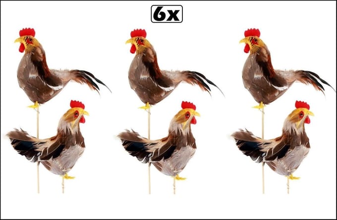 6x Haan op stokje 12 cm