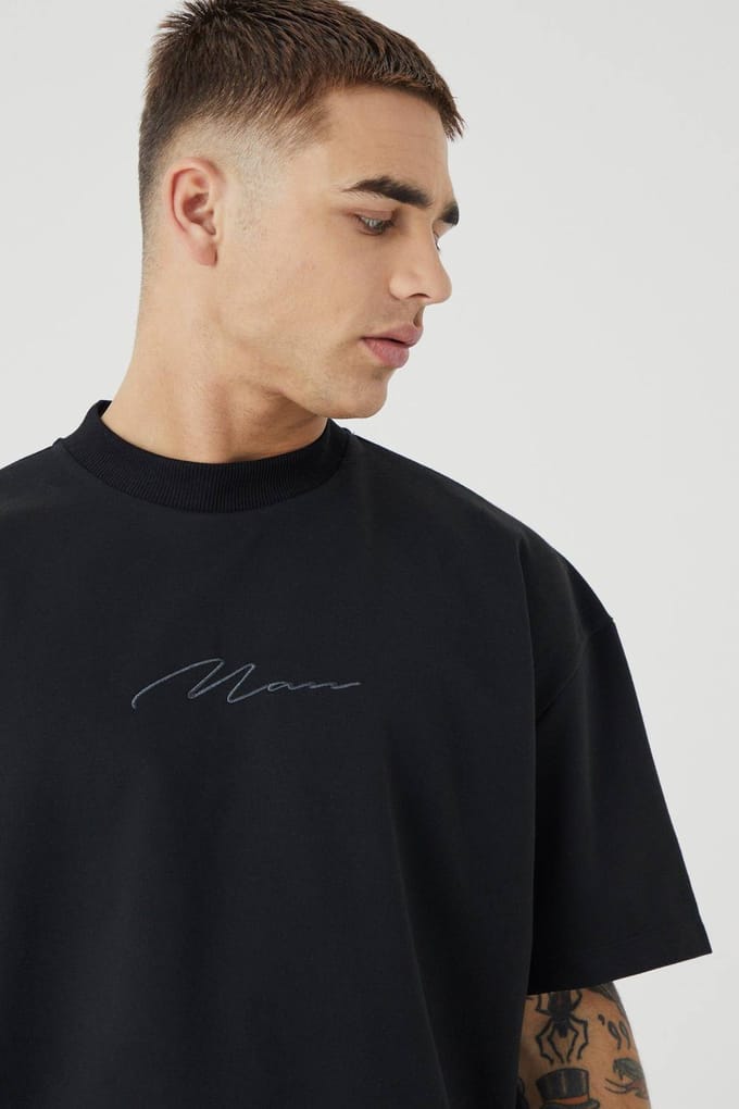 Oversized Premium Super Heavyweight Geborduurd T-shirt | Black | Size Medium