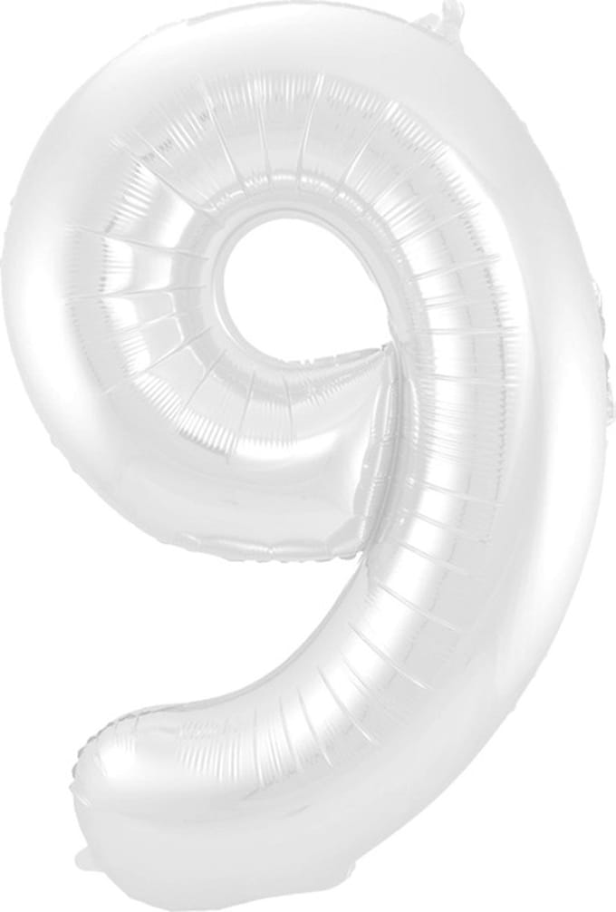 Folat - Folieballon Cijfer 9 Wit Metallic Mat - 86 cm