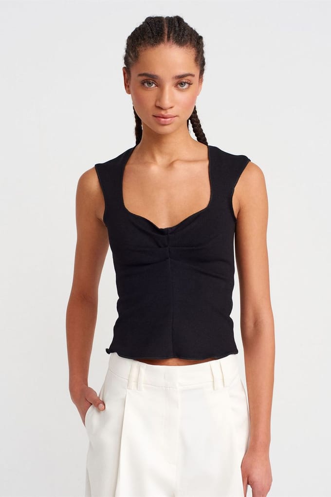 Aangesloten Mouwloze Crop Blouse met Vierkante Hals