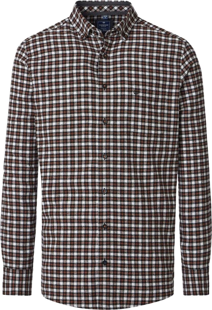 Redmond modern fit overhemd - flanel - zwart met wit en oranje geruit