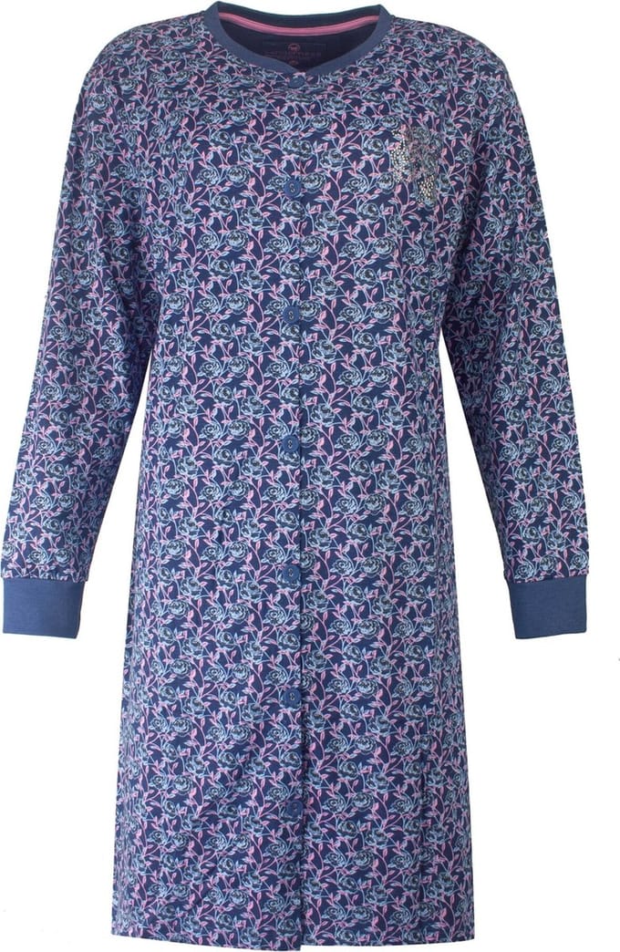 Tenderness Dames Nachthemd - Doorknoop - Blauw - Maat S