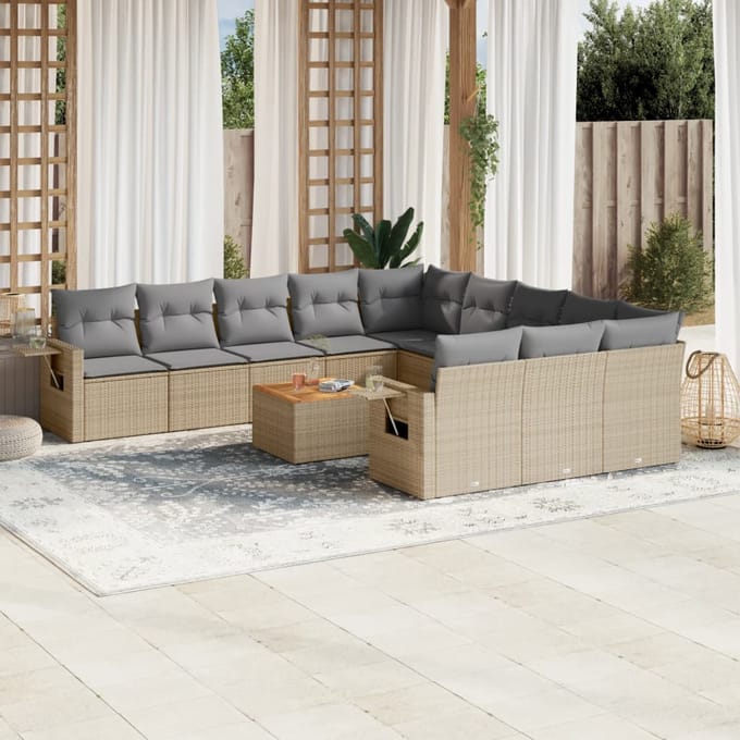 vidaXL - 12-delige - Loungeset - met - kussens - poly - rattan - gemengd - beige