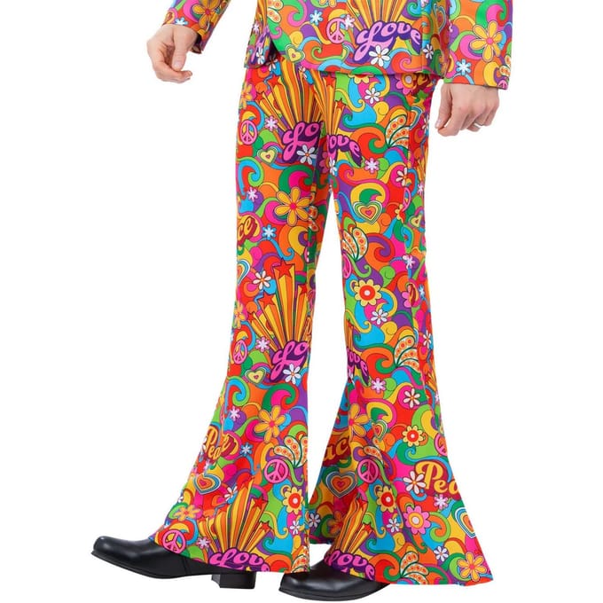 Smiffys Heren Regenboog Vrede Kostuum Uitlopende Broek M red