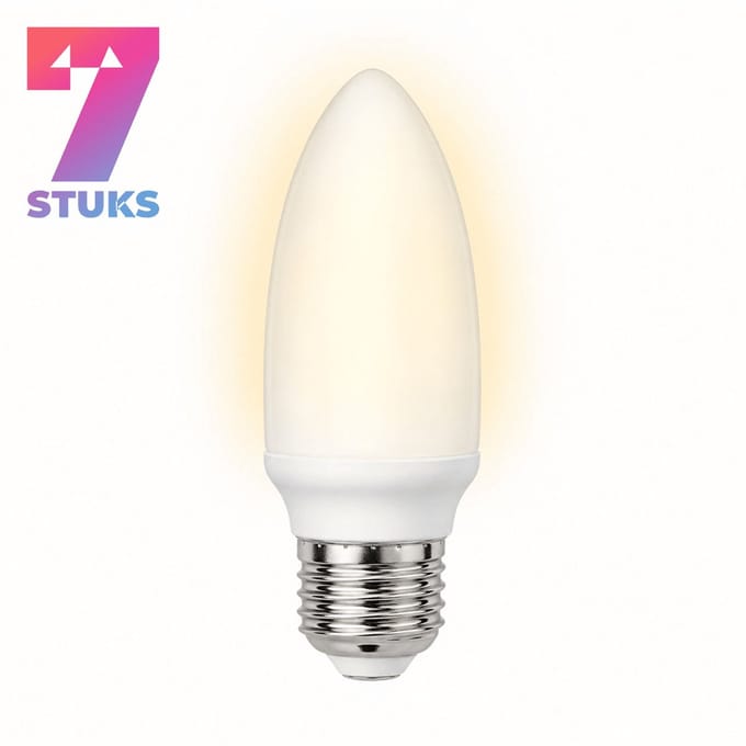 7x Kaarslamp Spaarlamp E27 - 7W - Daglicht (6400K) - 420 lm - 10 jaar - Niet Dimbaar