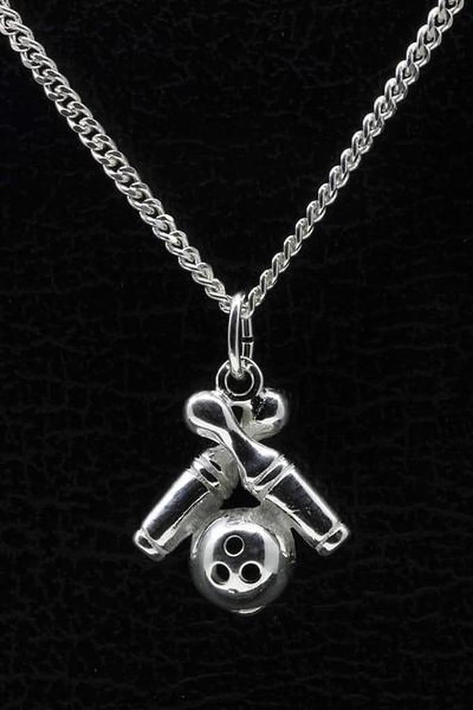 Zilveren Bowlingpins ketting hanger - met bal