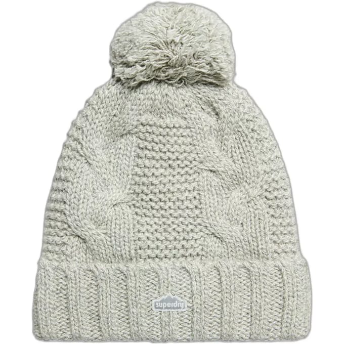 Superdry Kabelgebreide Beanie met Pompon Lichtgrijs Grootte: 1SIZE