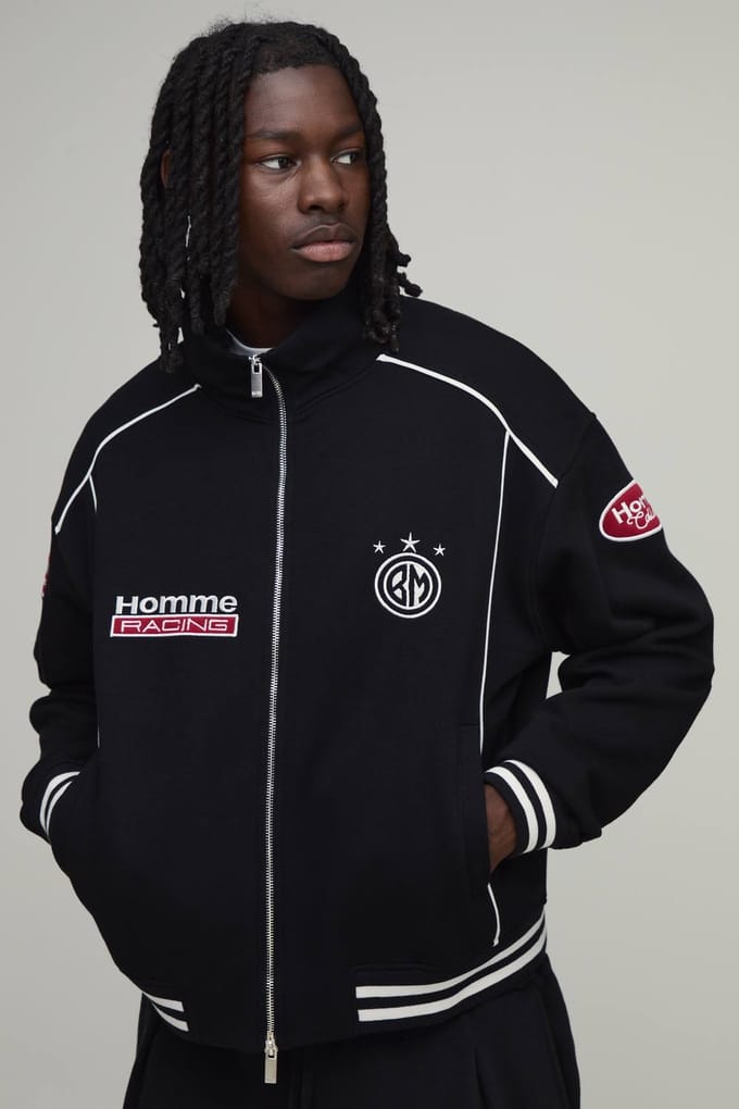 Boxy Fit Varsity Jack Met Opstaande Kraag En Contrastbies Homme | Black | Size Medium